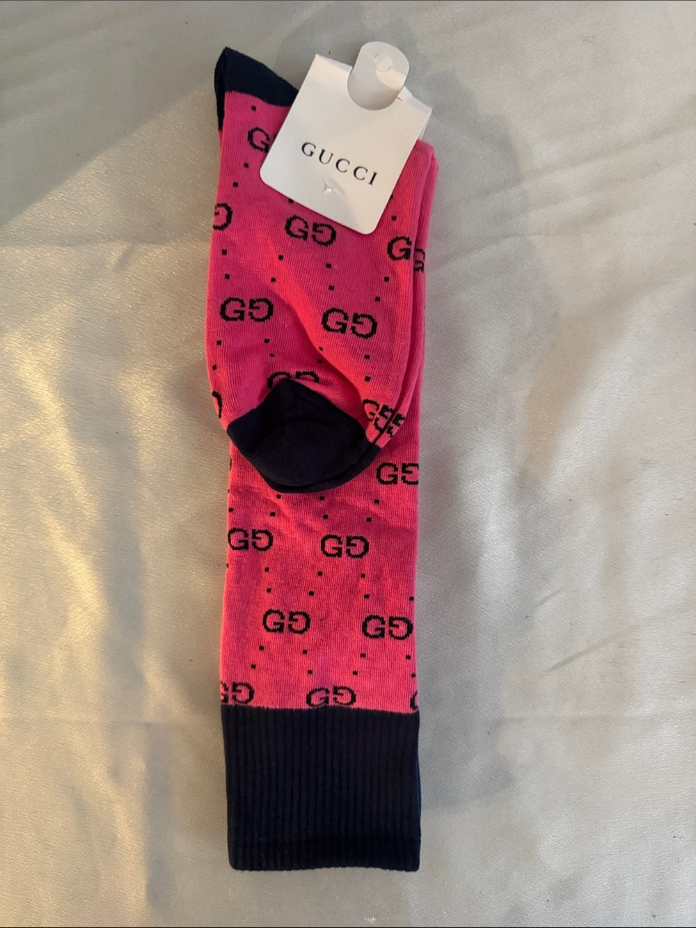 New! Gucci Pink Crew Socks with Black Accents